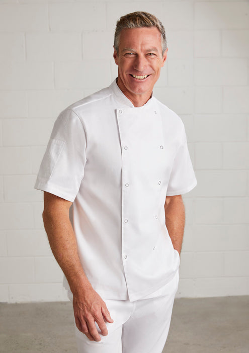 Biz Collection CH232MS Zest Mens S/S Chef Jacket, high quality affordable uniforms with optional embroidery, screen printing, digital printing at National Workwear Gold Coast Australia