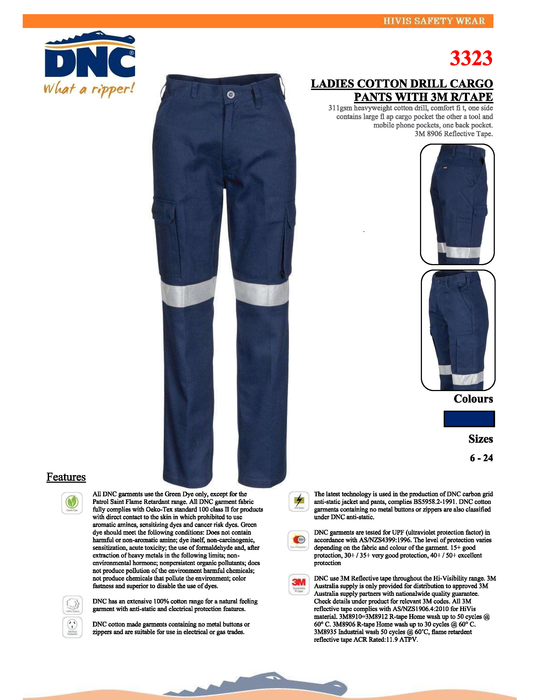 DNC 3323 Ladies Drill Trousers-R/Tape