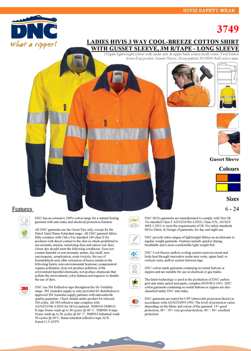 DNC 3749 Ladis HiVis L/W Shirt R/T, L/S
