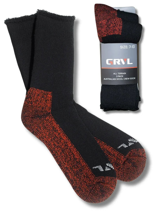 GRVL - S1 All Terrain AUSTRALIAN WOOL 3 PACK Crew Socks