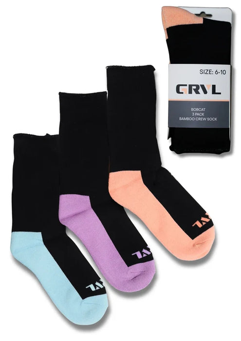 GRVL - S6 WOMANS BAMBOO 3 PACK Crew Socks