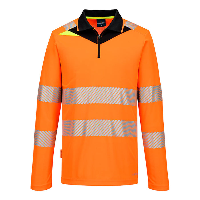 Portwest DX419 Hi Vis Taped - Long Sleeve Zip Neck Polo