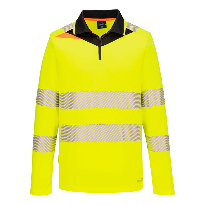 Portwest DX419 Hi Vis Taped - Long Sleeve Zip Neck Polo