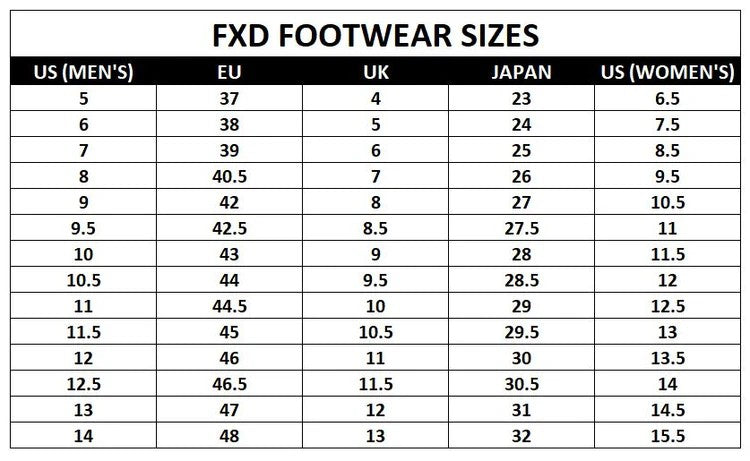 FXD Footwear Size Chart