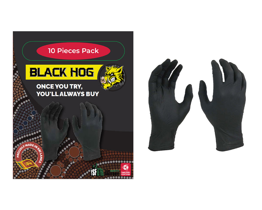 YSF G708 Black Nitrile Disposable Gloves - 10 pack