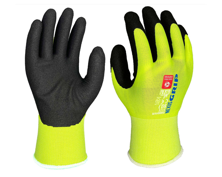 YSF G808HVR Nexus Grip Hi Vis Nitrile Sandy Finish Glove