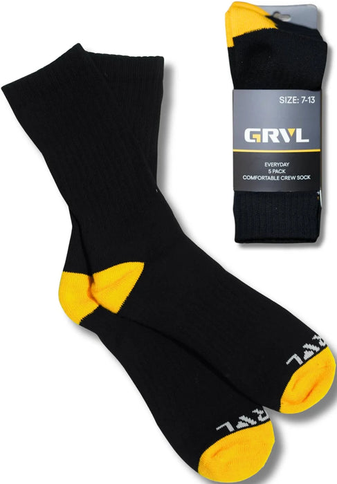 GRVL - S2 COTTON 5 PACK Crew Socks BLACK