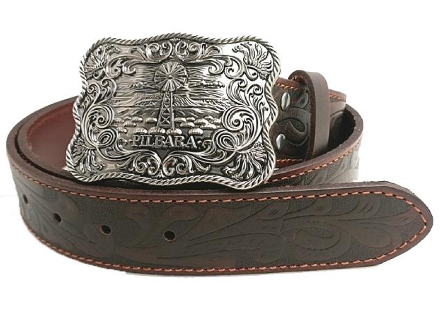 Ritemate RMPW003 Pilbara Western Rodeo Buckle Tooled Leather Belt