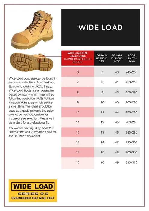 WIDE LOAD BOOTS SIZE CHART