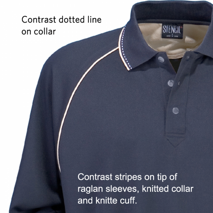 Stencil 1040 Mens Cool Dry Long Sleeve Polo, high quality affordable uniforms with optional embroidery, screen printing, digital printing, at National Workwear Gold Coast Australia