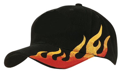 Headwear 4226 Brushed Heavy Cotton Cap With Flame Embroidery, headwear, hats, caps and beanies at National Workwear Gold Coast Australia