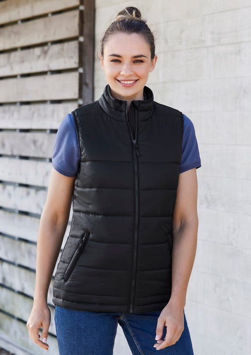 Biz Collection J211L Alpine Ladies Puffer Vest, high quality affordable uniforms with optional embroidery, screen printing, digital printing at National Workwear Gold Coast Australia