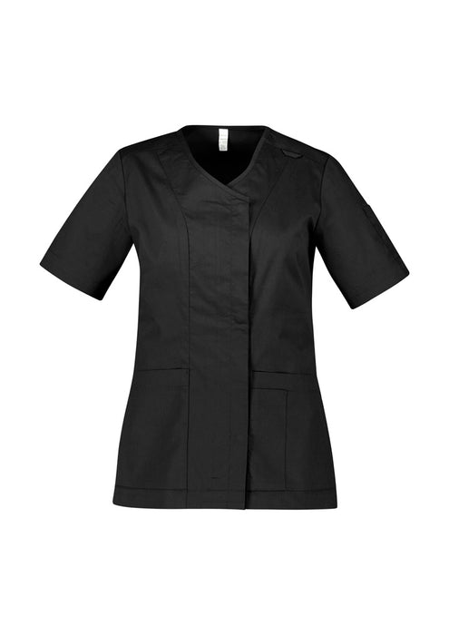 Biz Care CST240LS Parks Womens Zip Front Crossover Scrub Top at National Workwear Gold Coast Australia