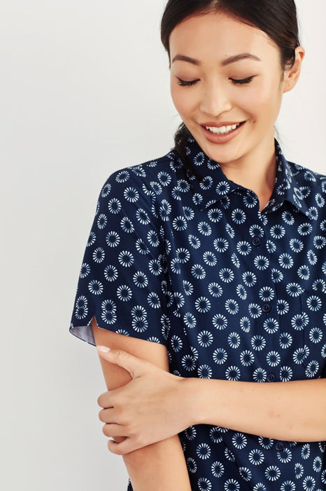 Biz Care - Women's Easy Stretch Daisy Print Short Sleeve Shirt - CS948LS - National Workwear Australia 